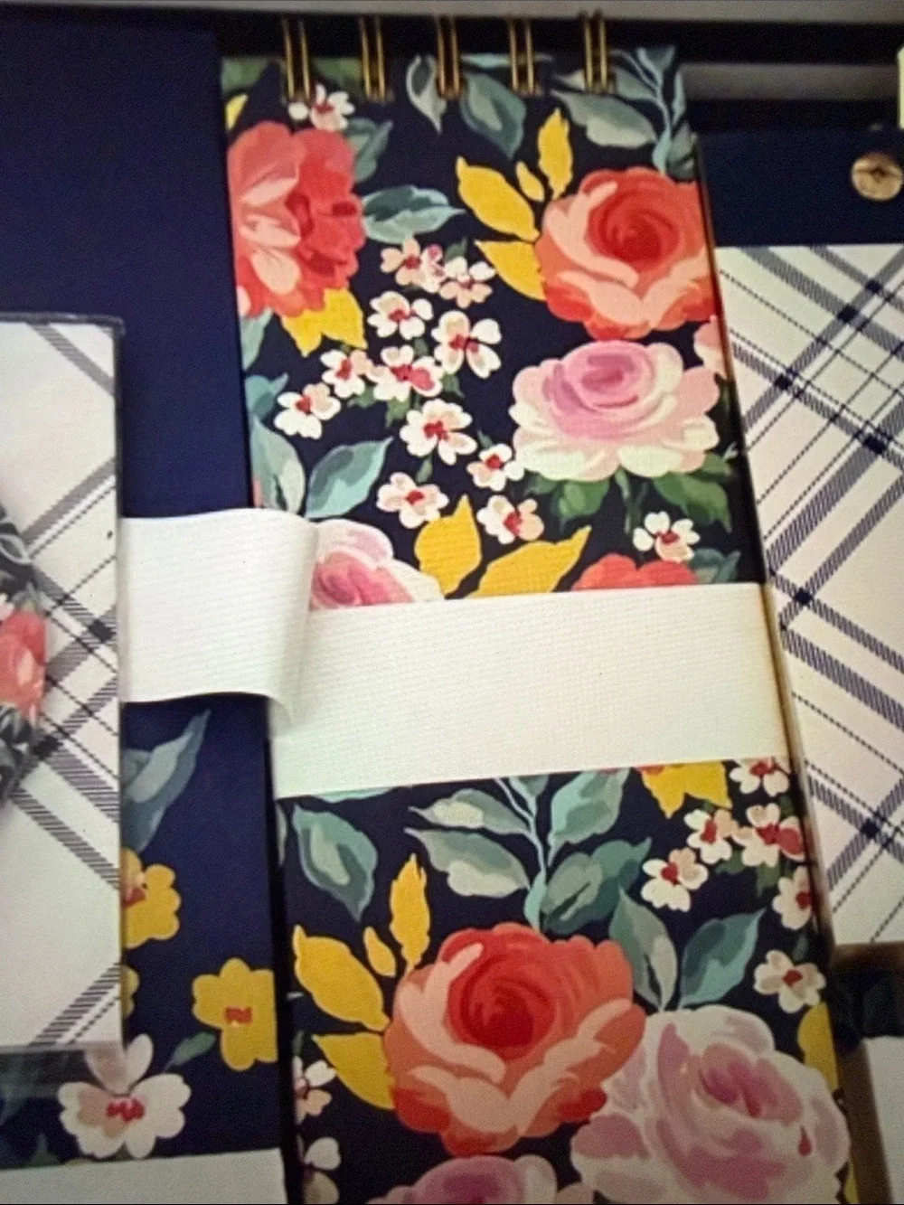Floral & Plaid Stationery Set - Navy, Pink, Cream